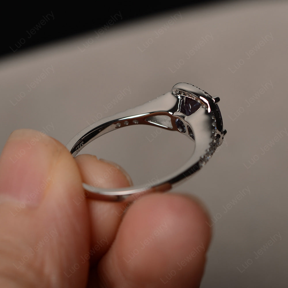 Cushion Alexandrite Halo Split Shank Engagement Ring - LUO Jewelry