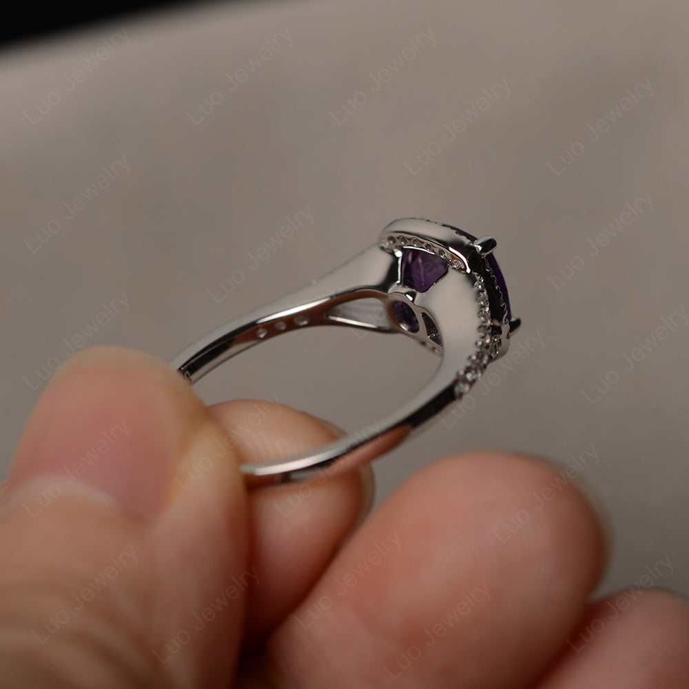 Cushion Amethyst Halo Split Shank Engagement Ring - LUO Jewelry