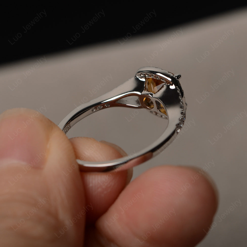 Cushion Citrine Halo Split Shank Engagement Ring - LUO Jewelry