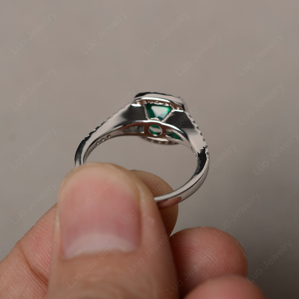 Cushion Lab Emerald Halo Split Shank Engagement Ring - LUO Jewelry