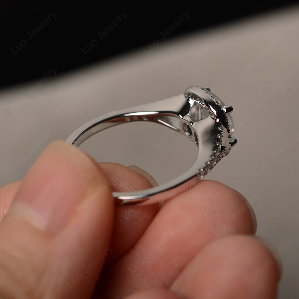 Cushion White Topaz Halo Split Shank Engagement Ring - LUO Jewelry