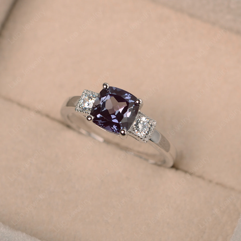 Cushion Cut Alexandrite Promise Ring Art Deco - LUO Jewelry