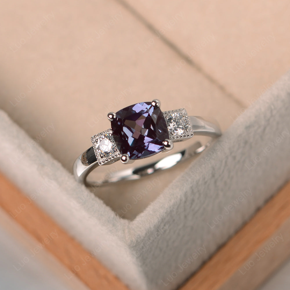 Cushion Cut Alexandrite Promise Ring Art Deco - LUO Jewelry