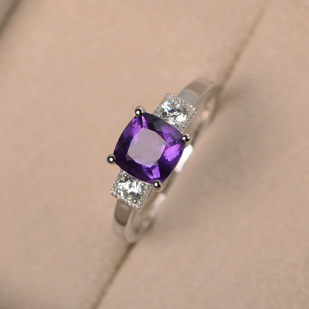 Cushion Cut Amethyst Promise Ring Art Deco - LUO Jewelry