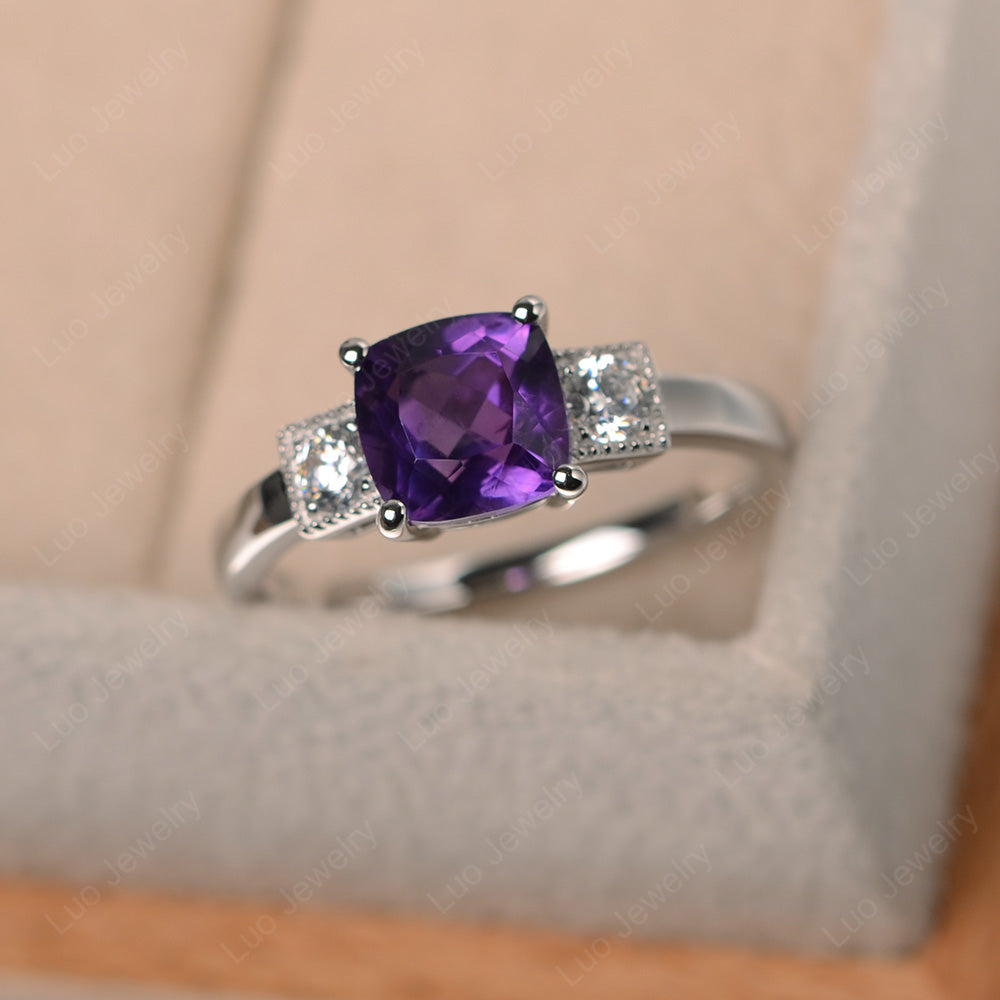 Cushion Cut Amethyst Promise Ring Art Deco - LUO Jewelry