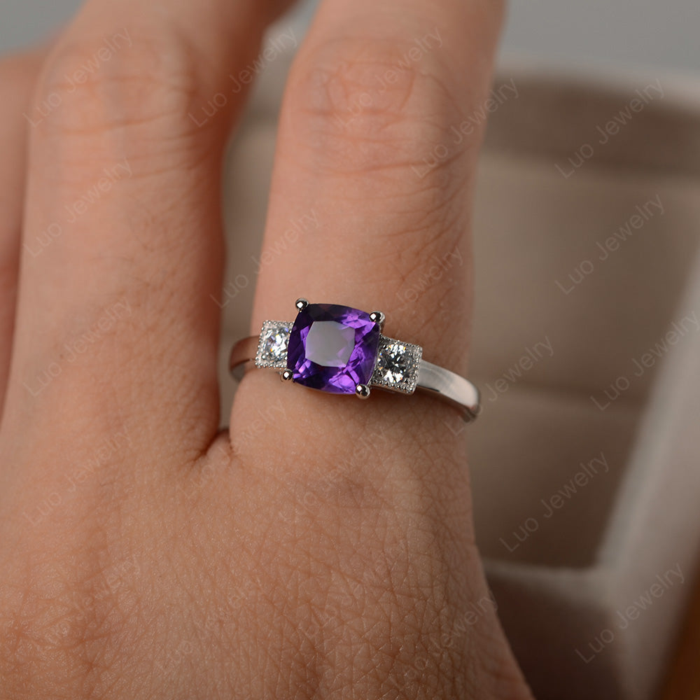Cushion Cut Amethyst Promise Ring Art Deco - LUO Jewelry