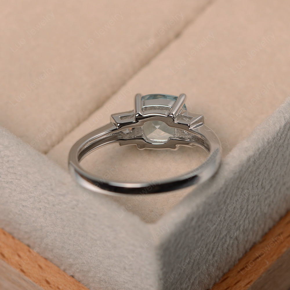 Cushion Cut Aquamarine Promise Ring Art Deco - LUO Jewelry