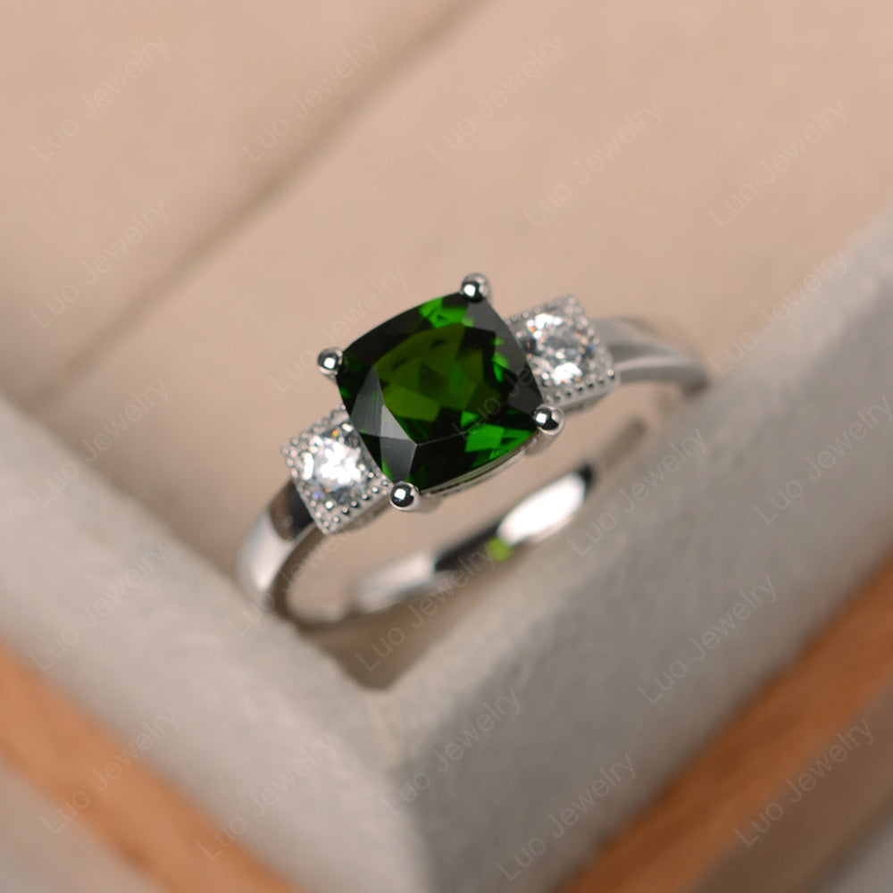 Cushion Cut Diopside Promise Ring Art Deco - LUO Jewelry
