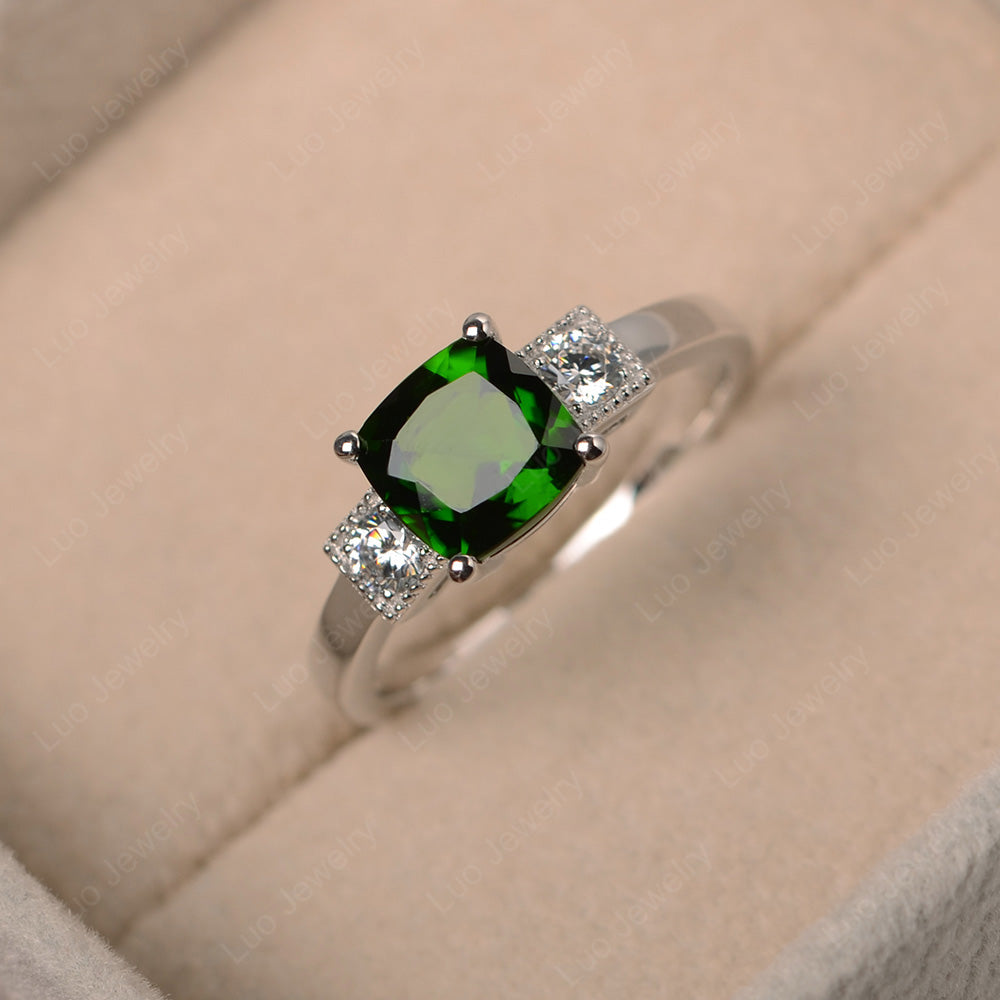 Cushion Cut Diopside Promise Ring Art Deco - LUO Jewelry