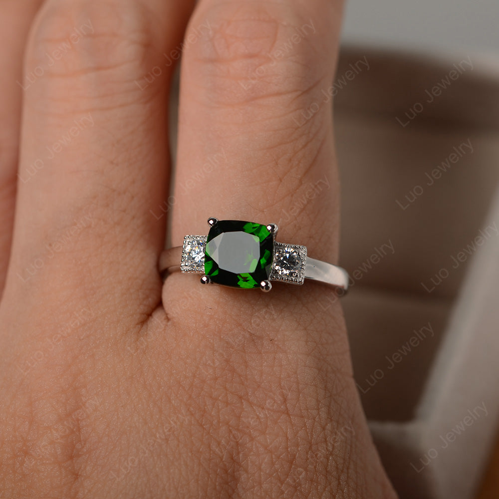 Cushion Cut Diopside Promise Ring Art Deco - LUO Jewelry