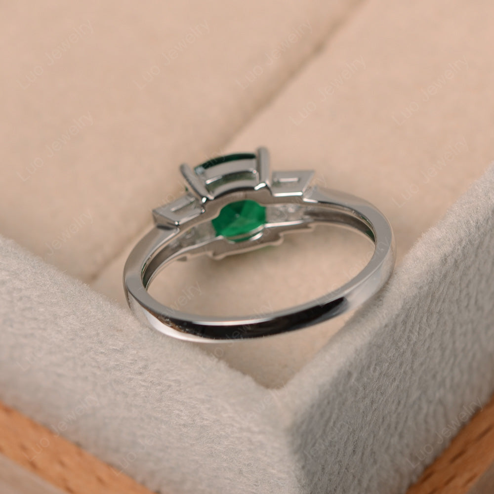 Cushion Cut Lab Emerald Promise Ring Art Deco - LUO Jewelry