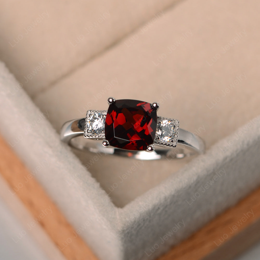 Cushion Cut Garnet Promise Ring Art Deco - LUO Jewelry