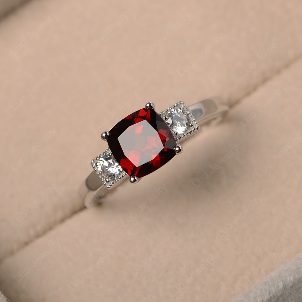 Cushion Cut Garnet Promise Ring Art Deco - LUO Jewelry