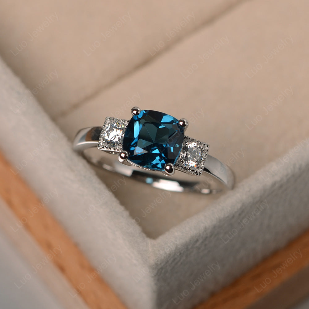 Cushion Cut London Blue Topaz Promise Ring Art Deco - LUO Jewelry