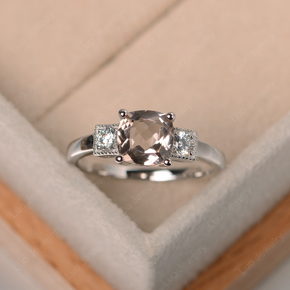 Cushion Cut Morganite Promise Ring Art Deco - LUO Jewelry