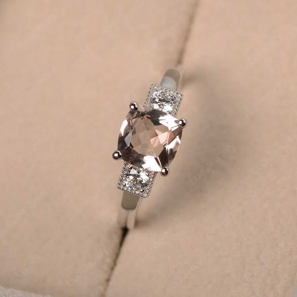 Cushion Cut Morganite Promise Ring Art Deco - LUO Jewelry
