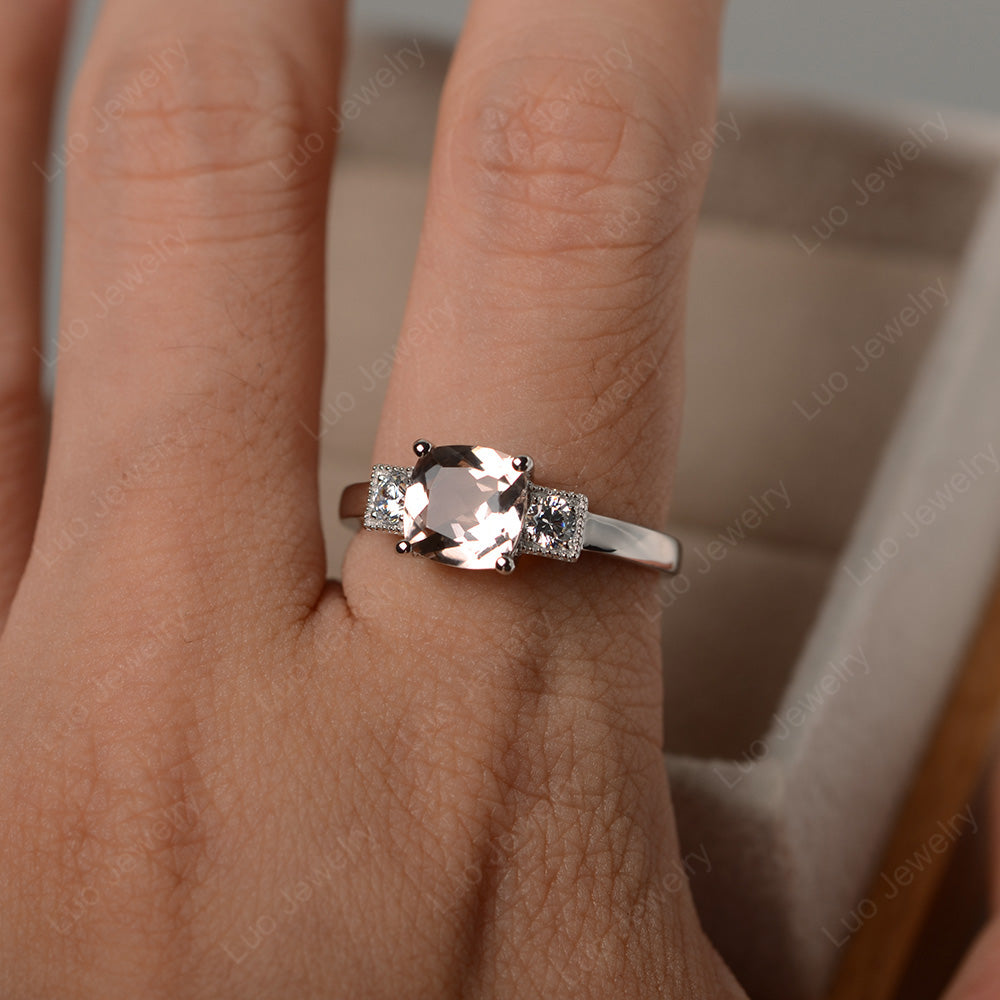 Cushion Cut Morganite Promise Ring Art Deco - LUO Jewelry