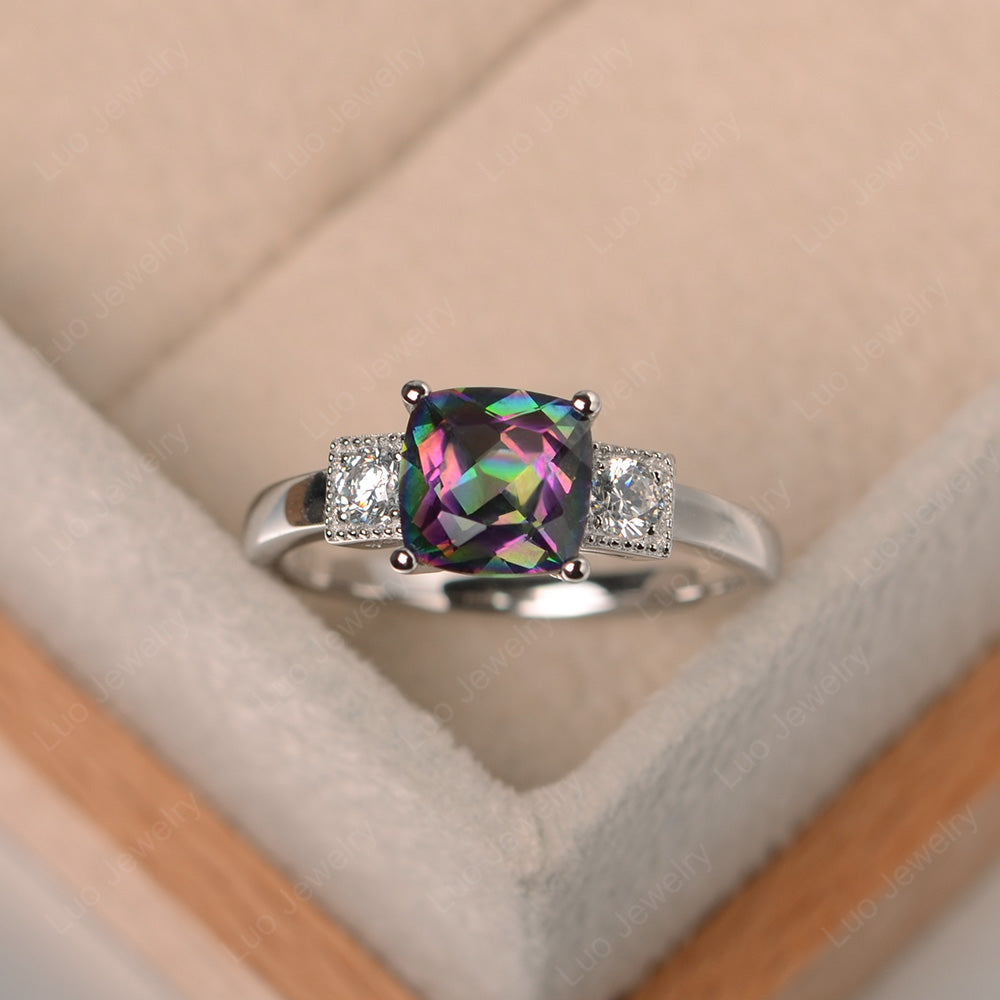 Cushion Cut Mystic Topaz Promise Ring Art Deco - LUO Jewelry