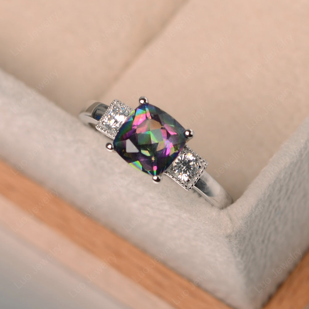 Cushion Cut Mystic Topaz Promise Ring Art Deco - LUO Jewelry