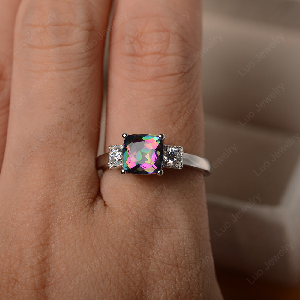 Cushion Cut Mystic Topaz Promise Ring Art Deco - LUO Jewelry