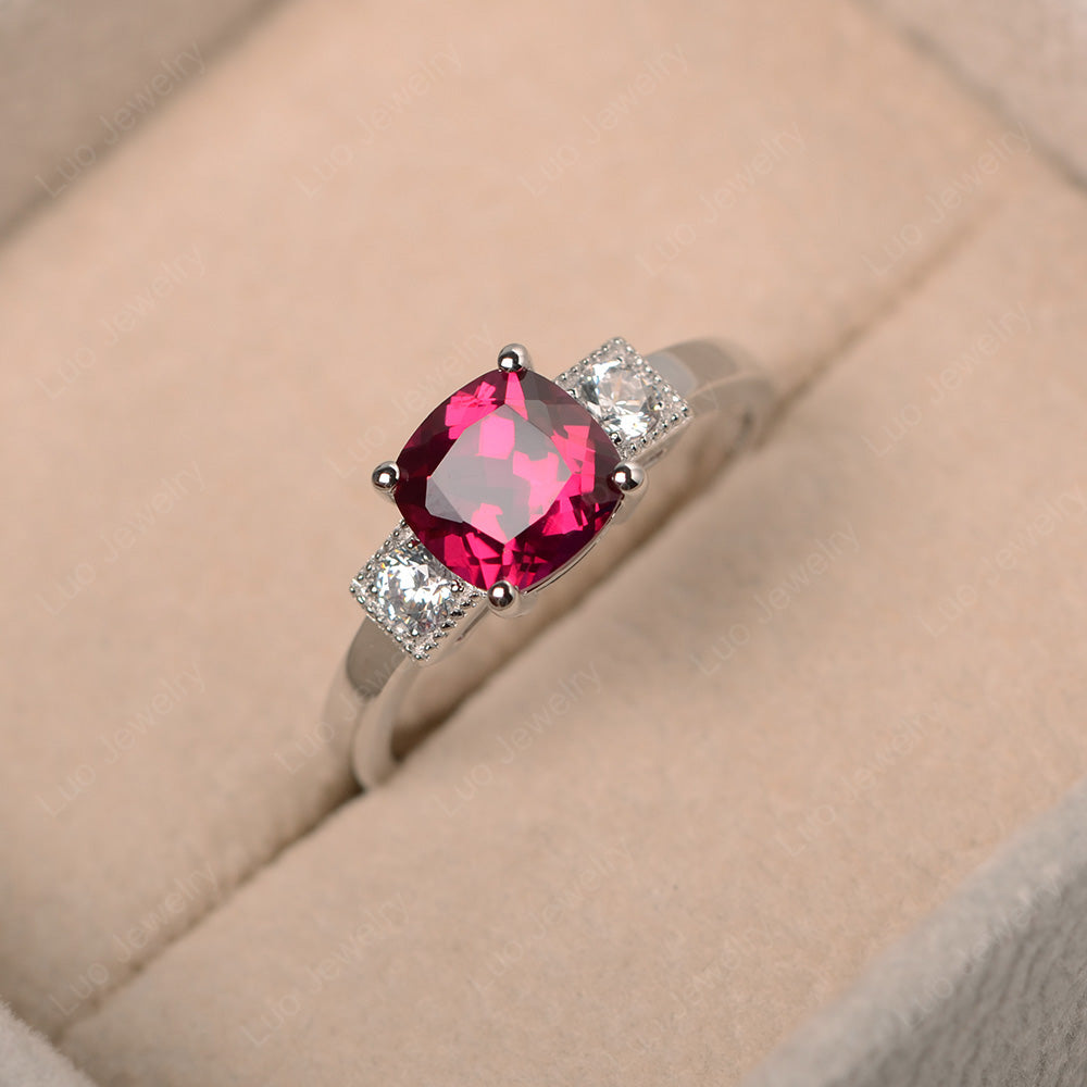 Cushion Cut Ruby Promise Ring Art Deco - LUO Jewelry