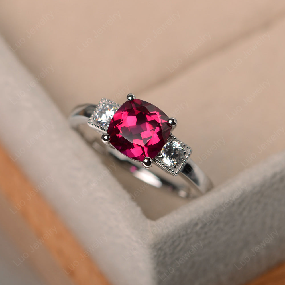 Cushion Cut Ruby Promise Ring Art Deco - LUO Jewelry