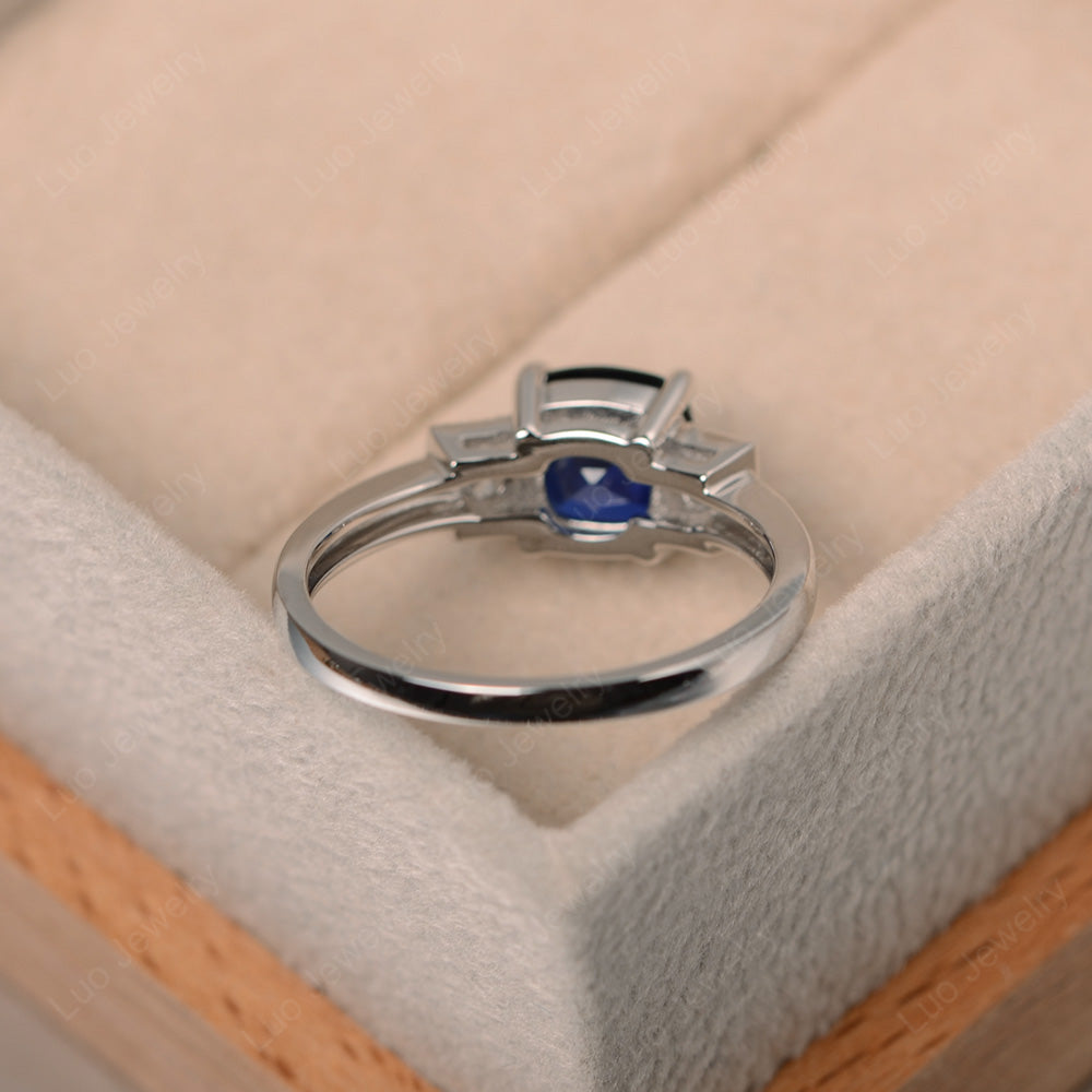 Cushion Cut Lab Sapphire Promise Ring Art Deco - LUO Jewelry
