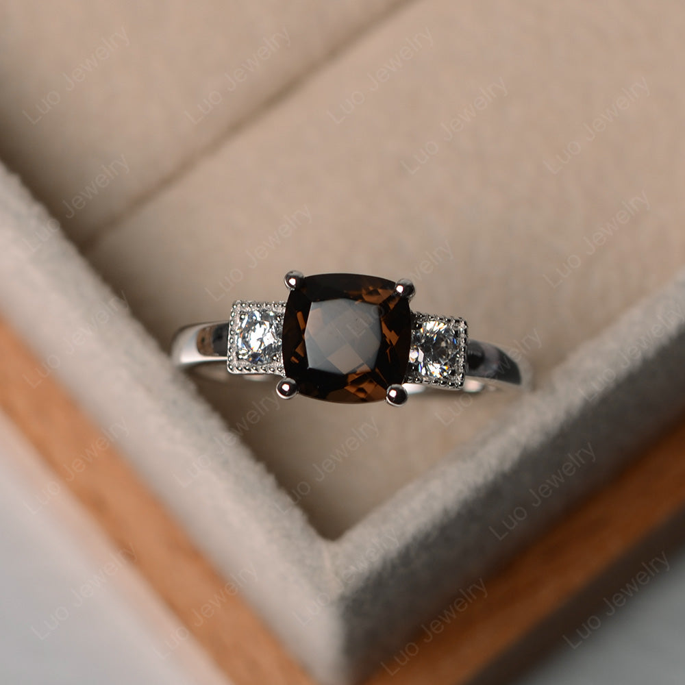Cushion Cut Smoky Quartz  Promise Ring Art Deco - LUO Jewelry