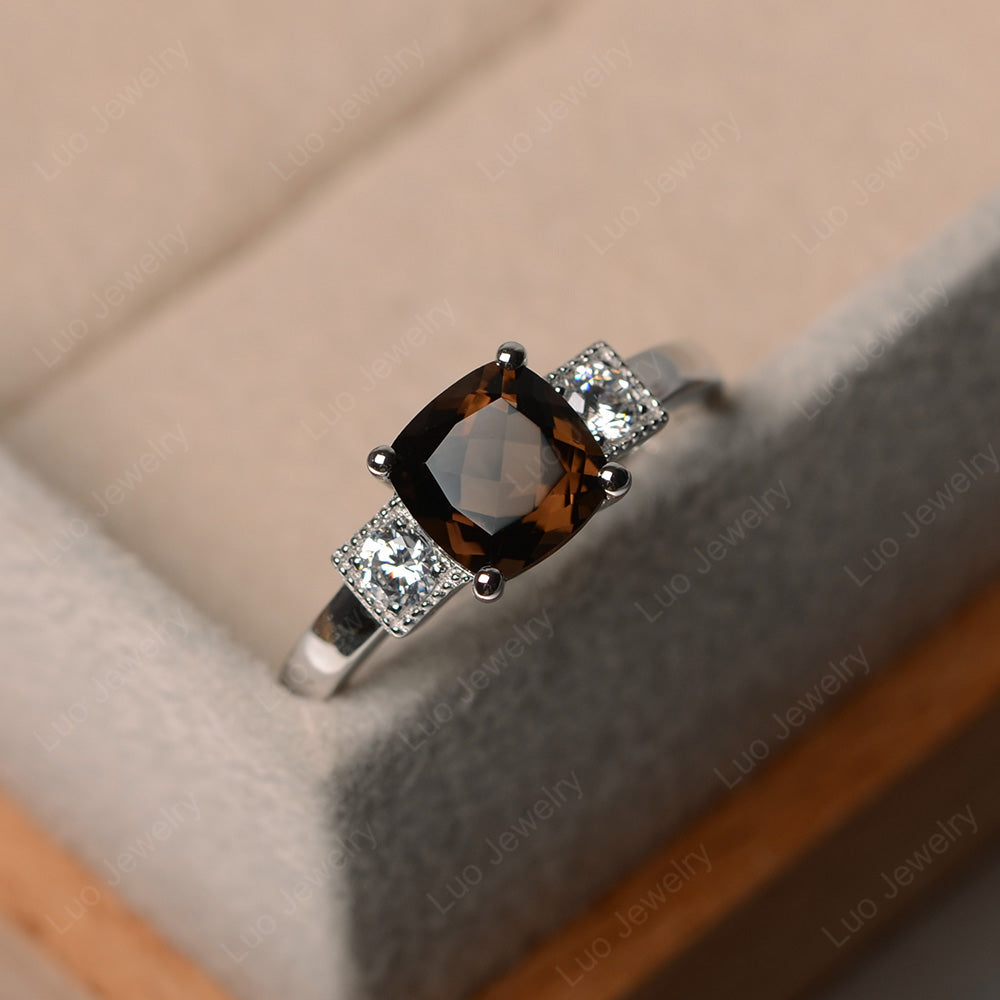 Cushion Cut Smoky Quartz  Promise Ring Art Deco - LUO Jewelry