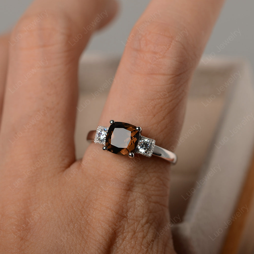 Cushion Cut Smoky Quartz  Promise Ring Art Deco - LUO Jewelry