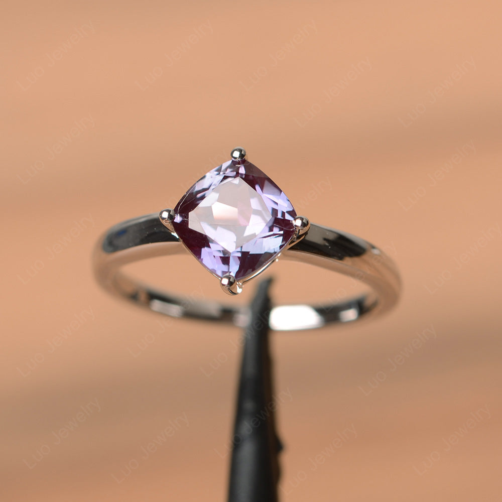 Kite Set Cushion Cut Alexandrite Solitaire Ring - LUO Jewelry