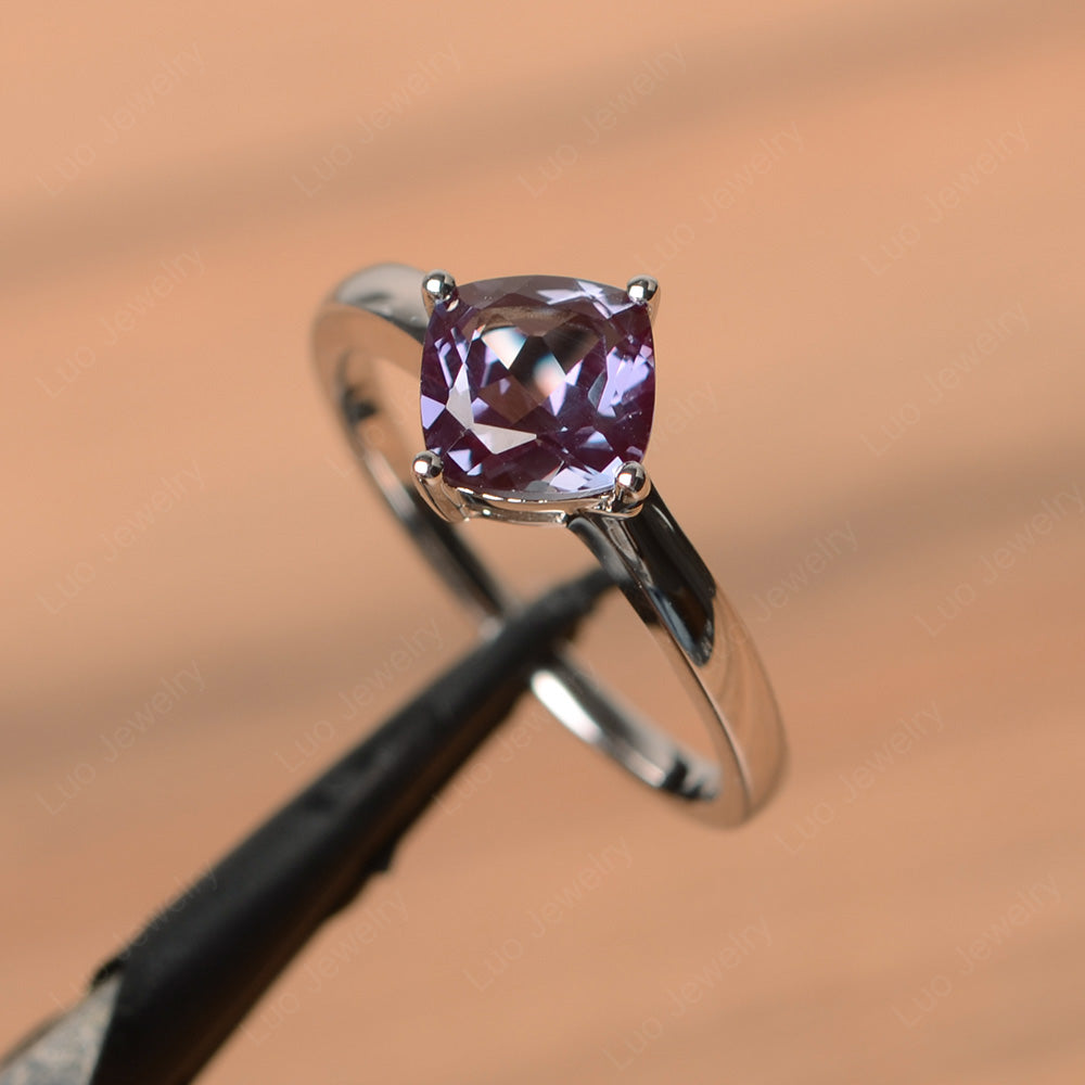 Kite Set Cushion Cut Alexandrite Solitaire Ring - LUO Jewelry