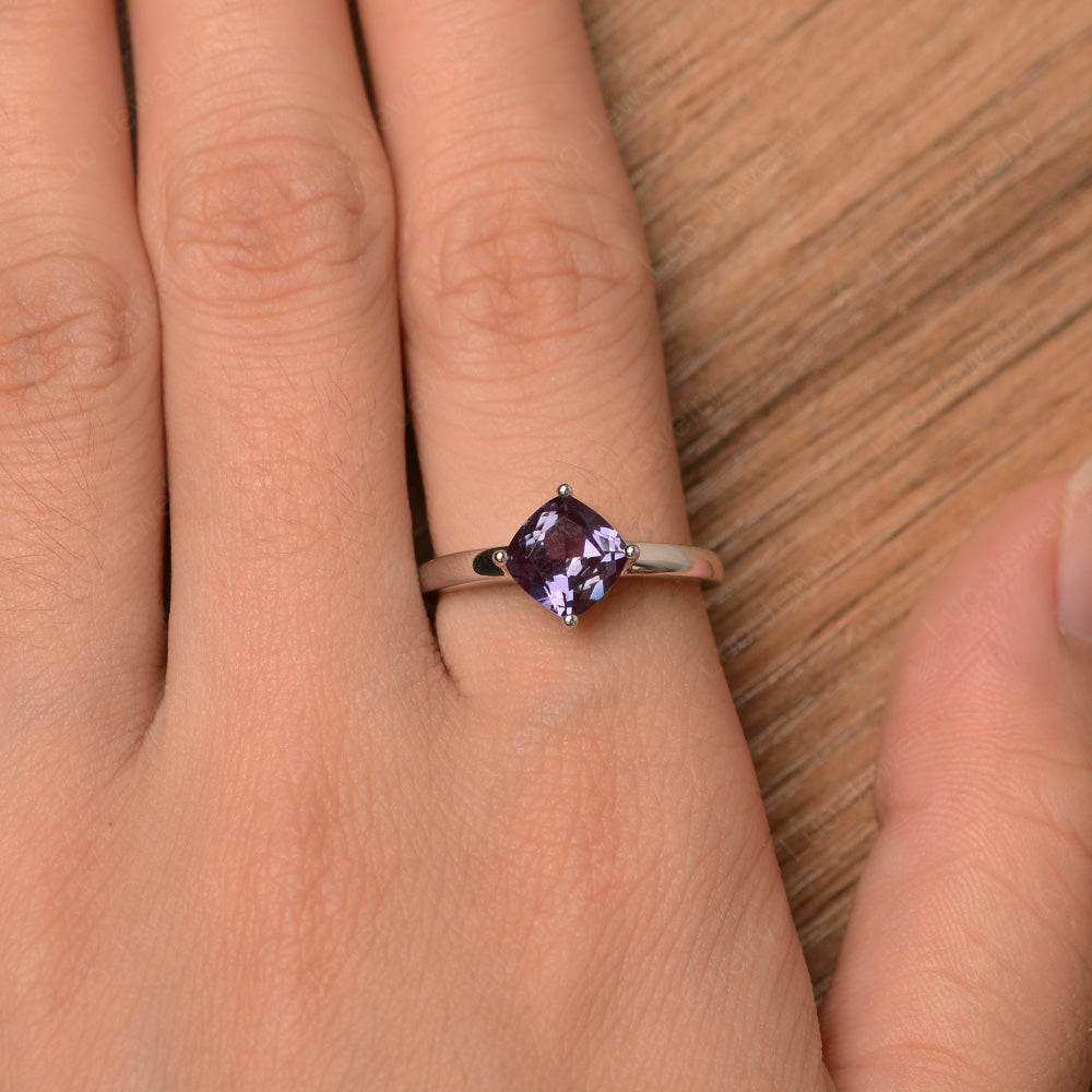 Kite Set Cushion Cut Alexandrite Solitaire Ring - LUO Jewelry