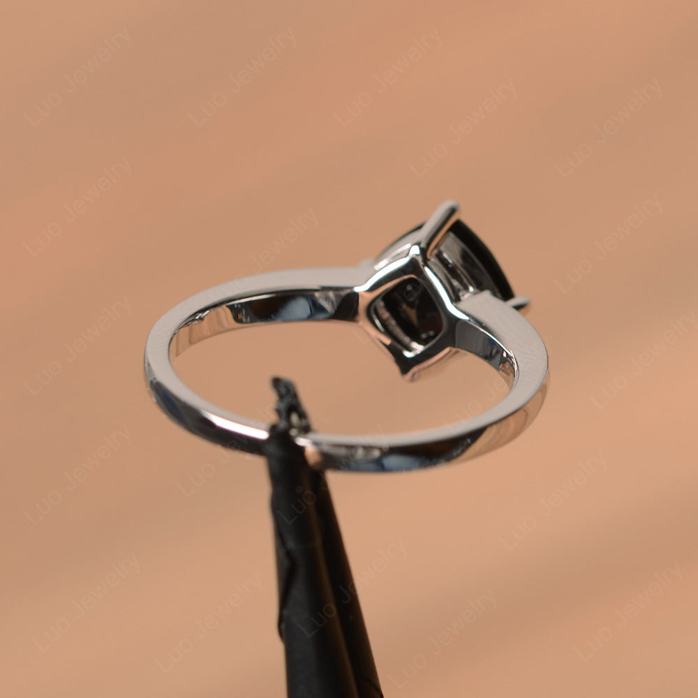 Kite Set Cushion Cut Black Spinel Solitaire Ring - LUO Jewelry