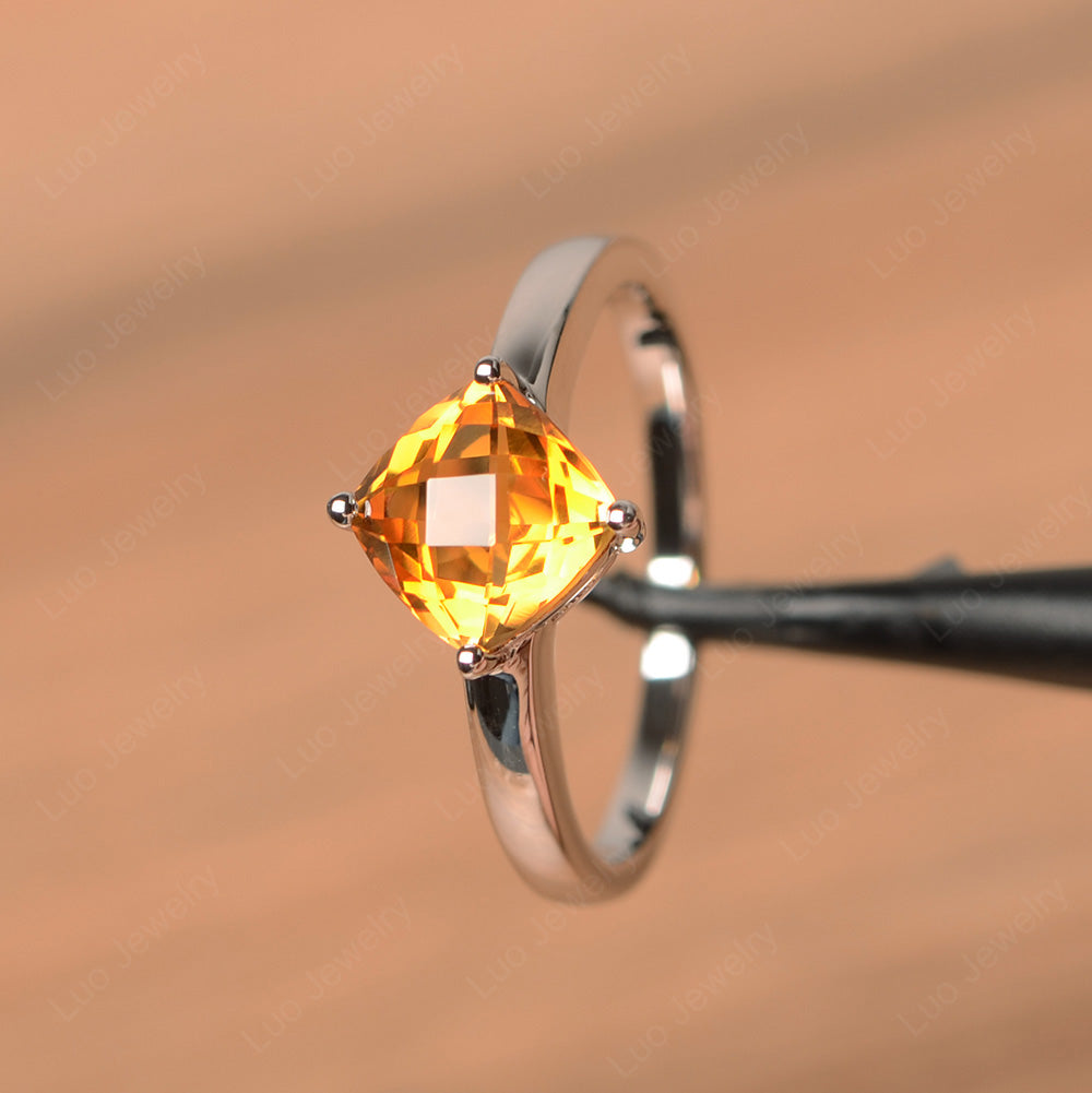 Kite Set Cushion Cut Citrine Solitaire Ring - LUO Jewelry