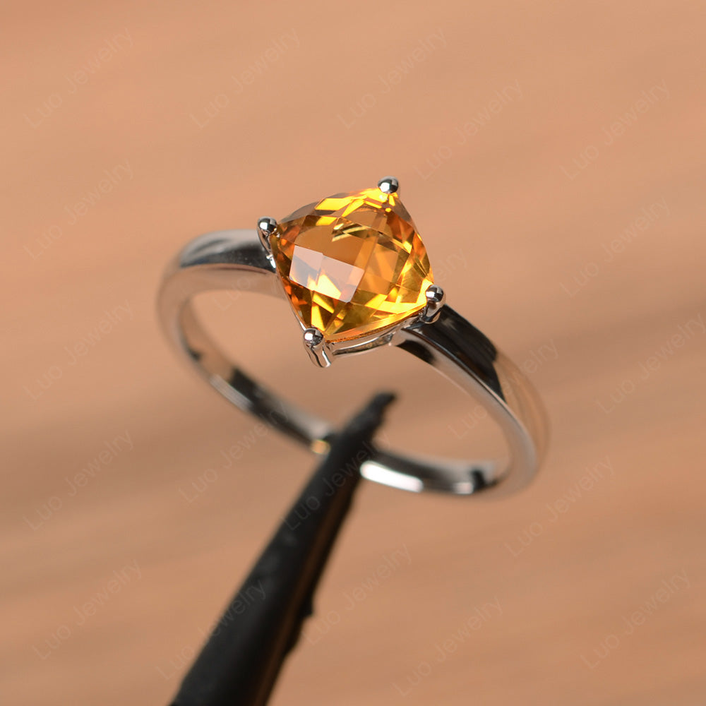 Kite Set Cushion Cut Citrine Solitaire Ring - LUO Jewelry