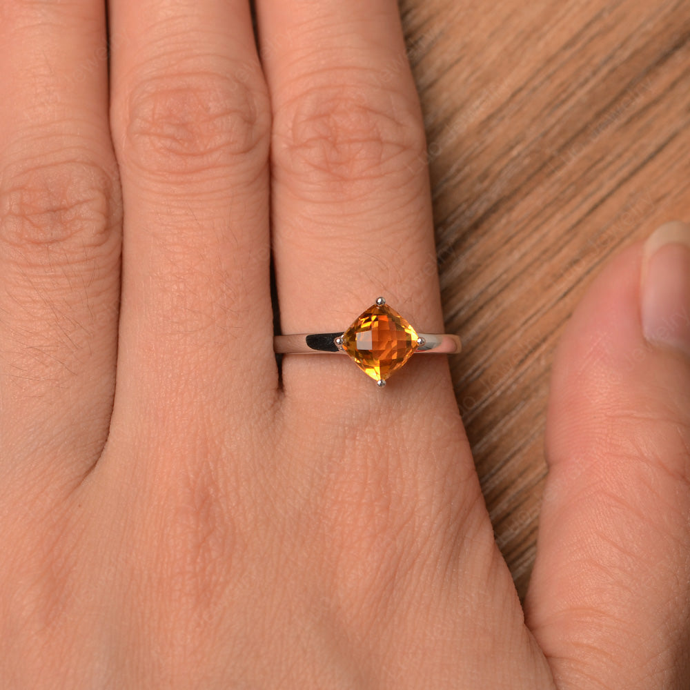 Kite Set Cushion Cut Citrine Solitaire Ring - LUO Jewelry