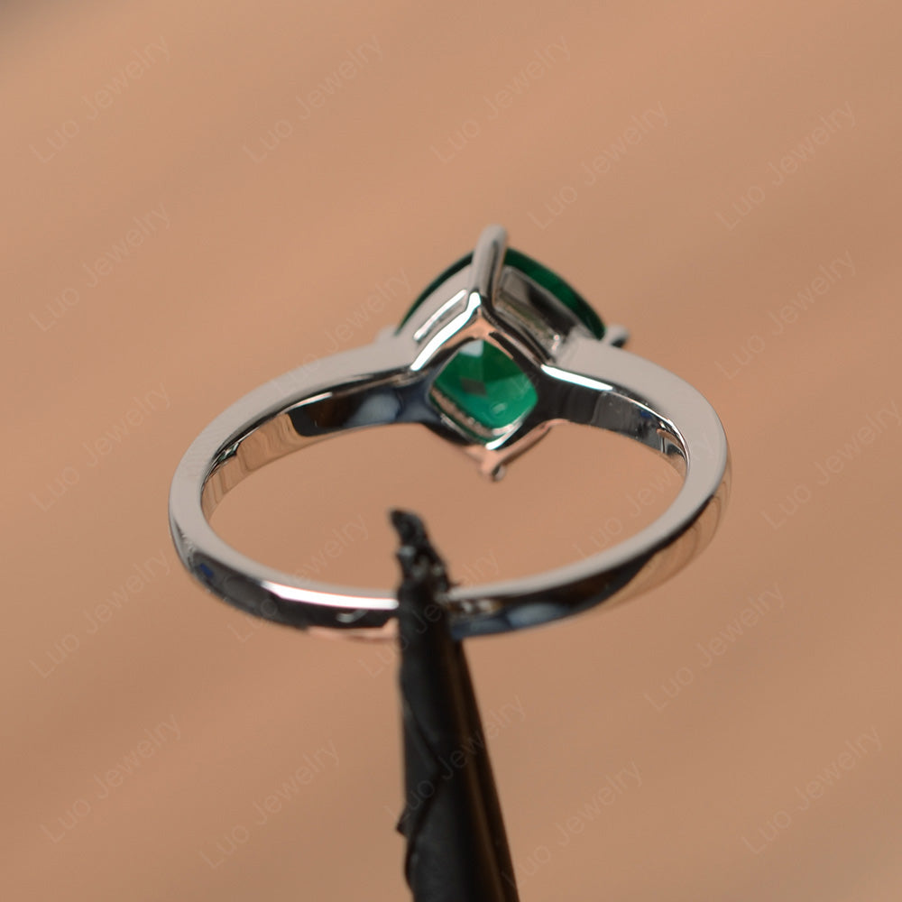 Kite Set Cushion Cut Lab Emerald Solitaire Ring - LUO Jewelry