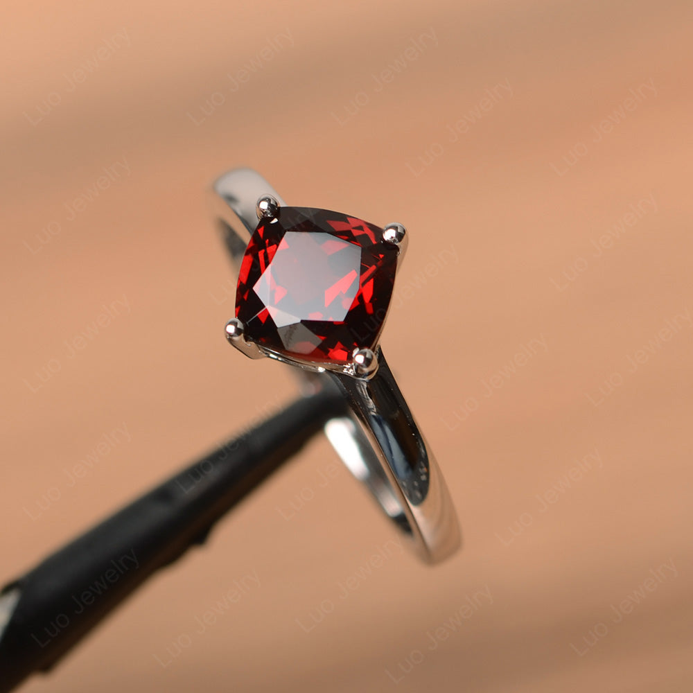 Kite Set Cushion Cut Garnet Solitaire Ring - LUO Jewelry