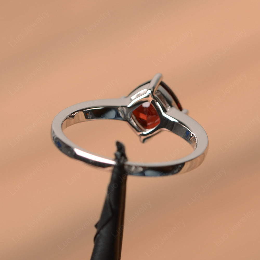 Kite Set Cushion Cut Garnet Solitaire Ring - LUO Jewelry