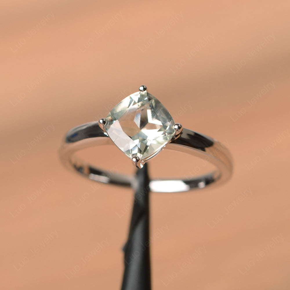 Kite Set Cushion Cut Green Amethyst Solitaire Ring - LUO Jewelry