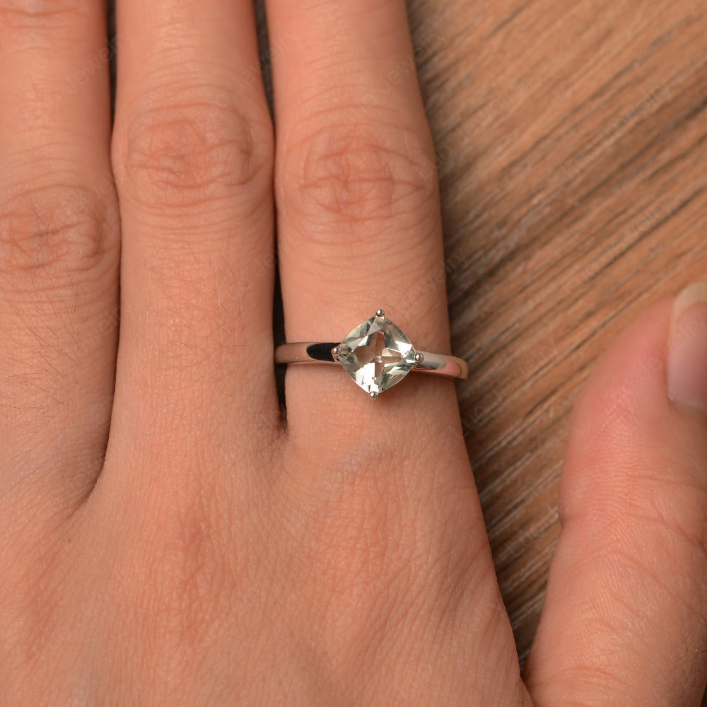 Kite Set Cushion Cut Green Amethyst Solitaire Ring - LUO Jewelry