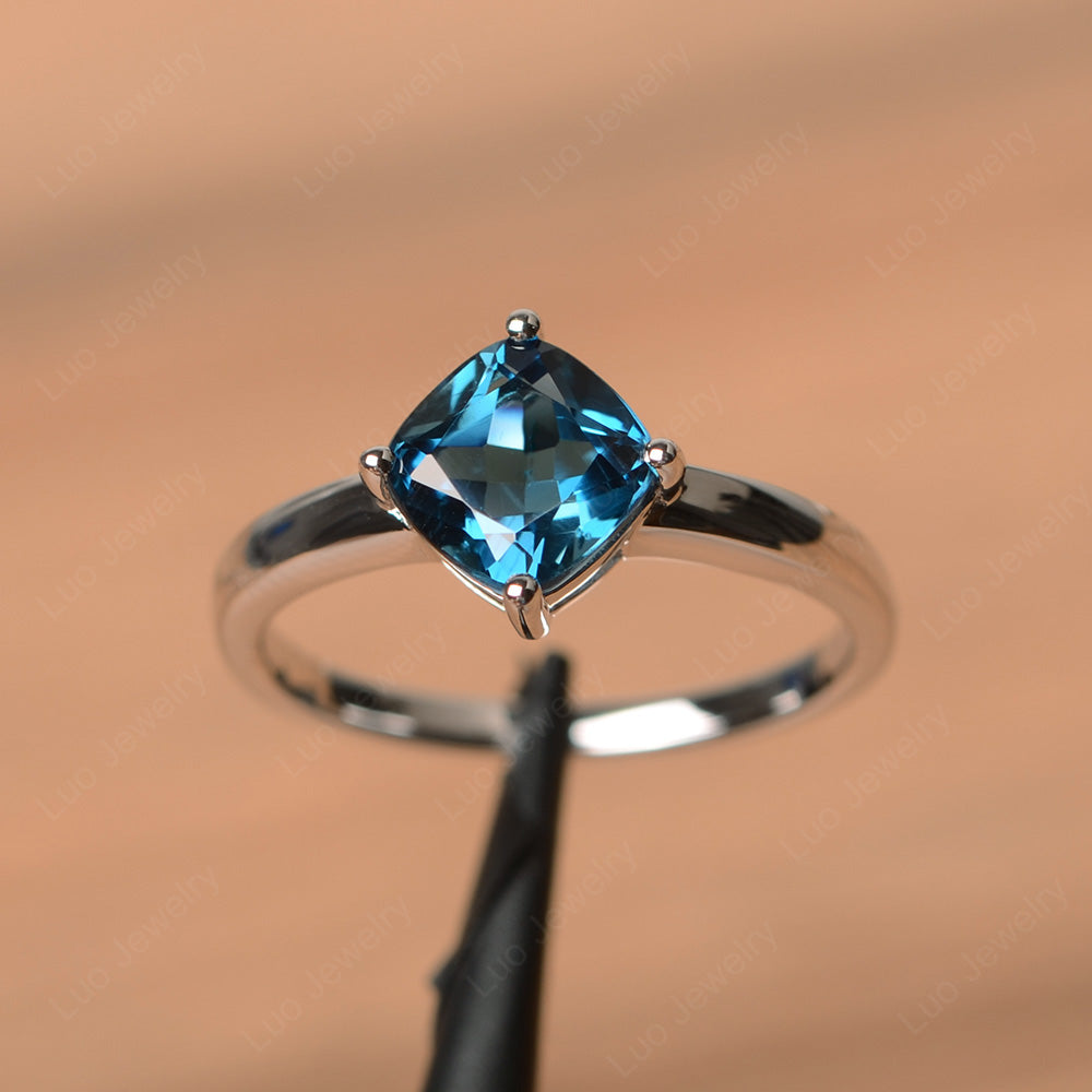 Kite Set Cushion Cut London Blue Topaz Solitaire Ring - LUO Jewelry