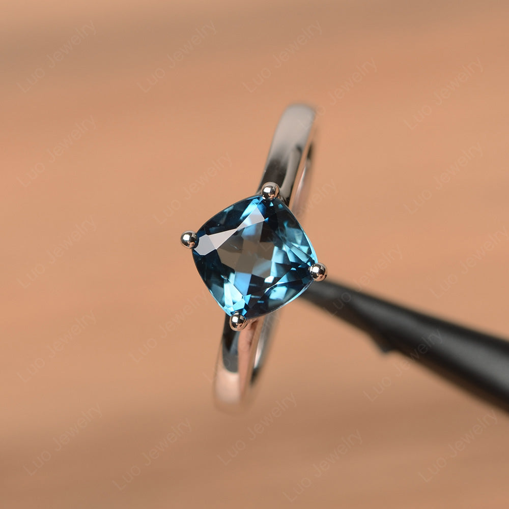 Kite Set Cushion Cut London Blue Topaz Solitaire Ring - LUO Jewelry
