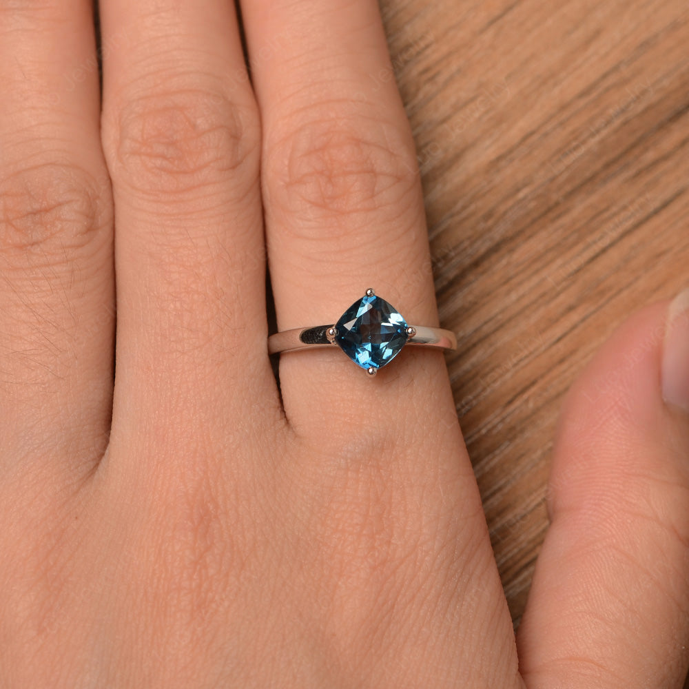 Kite Set Cushion Cut London Blue Topaz Solitaire Ring - LUO Jewelry