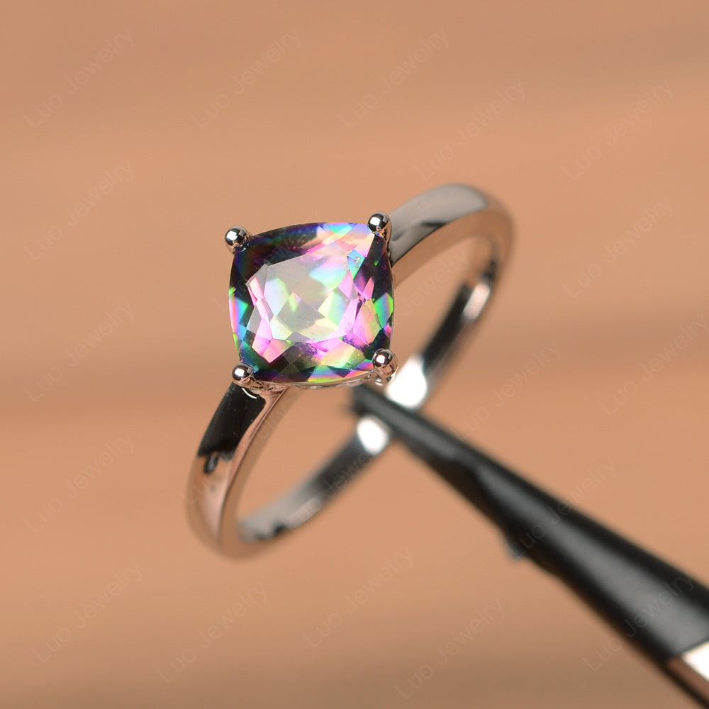 Kite Set Cushion Cut Mystic Topaz Solitaire Ring - LUO Jewelry