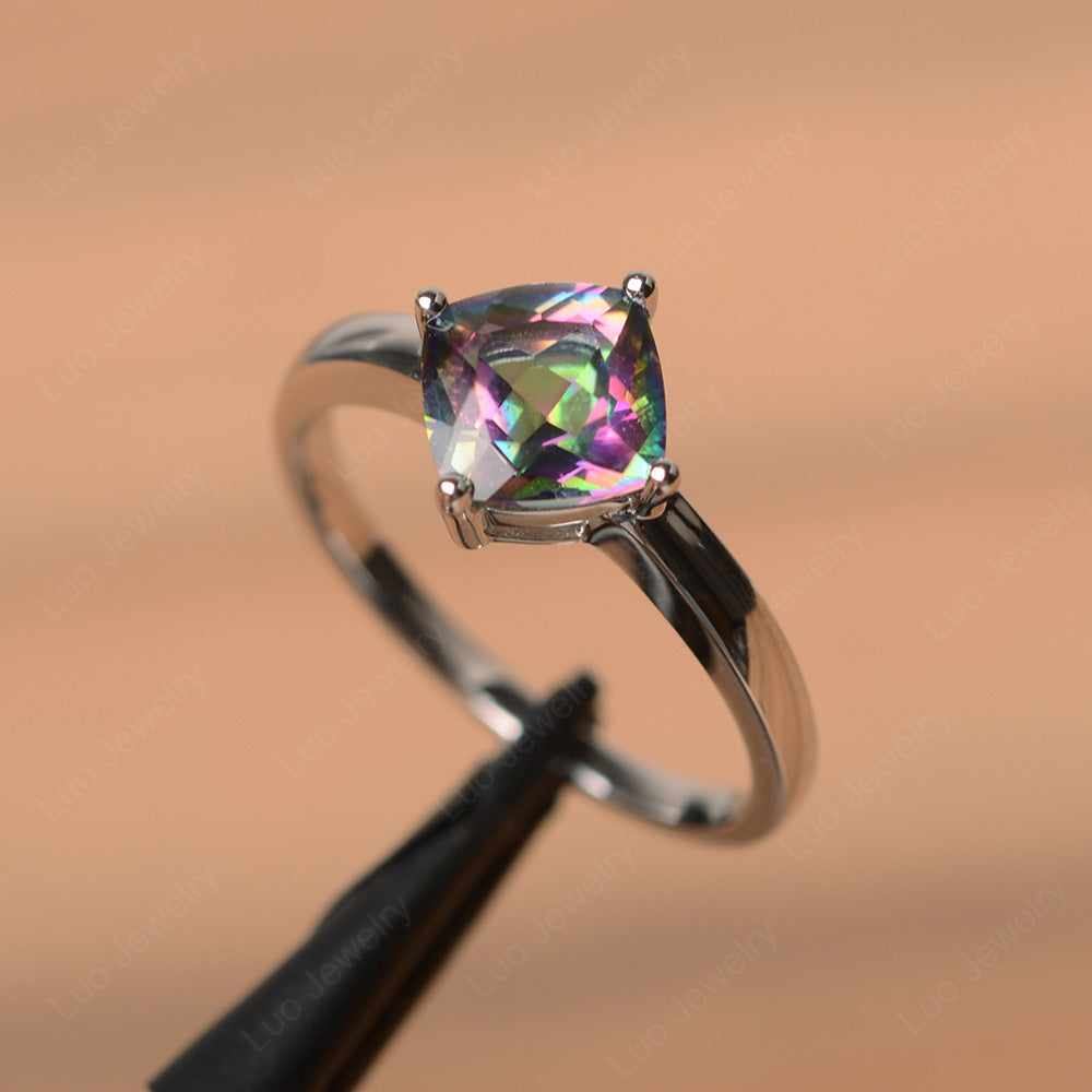 Kite Set Cushion Cut Mystic Topaz Solitaire Ring - LUO Jewelry