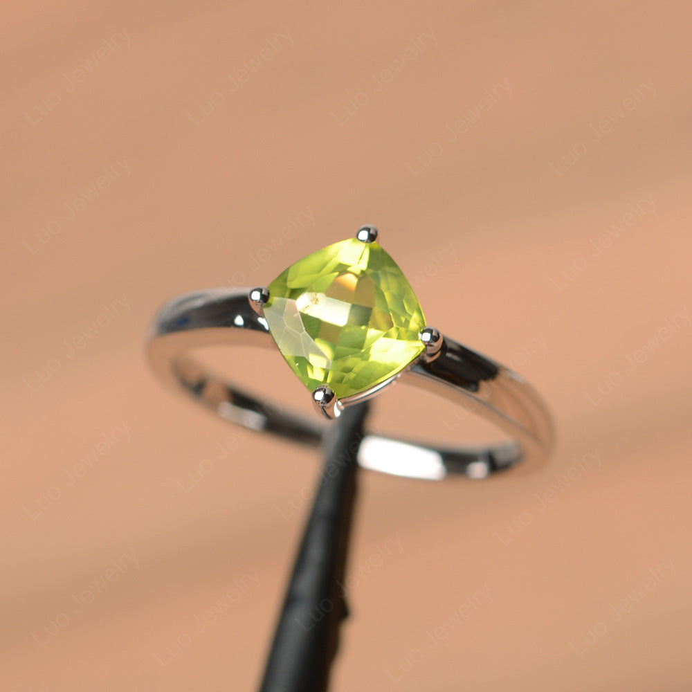 Kite Set Cushion Cut Peridot Solitaire Ring - LUO Jewelry