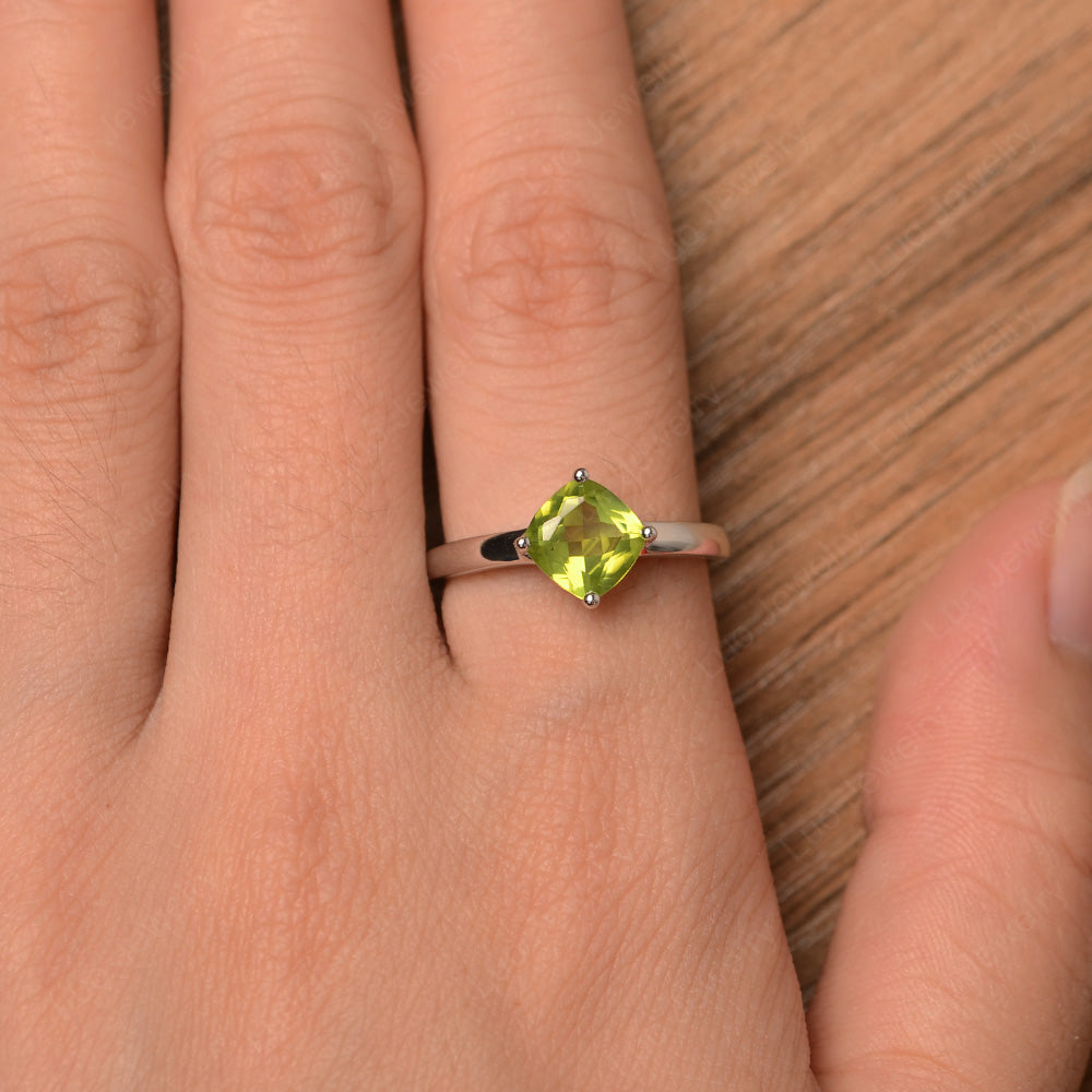 Kite Set Cushion Cut Peridot Solitaire Ring - LUO Jewelry
