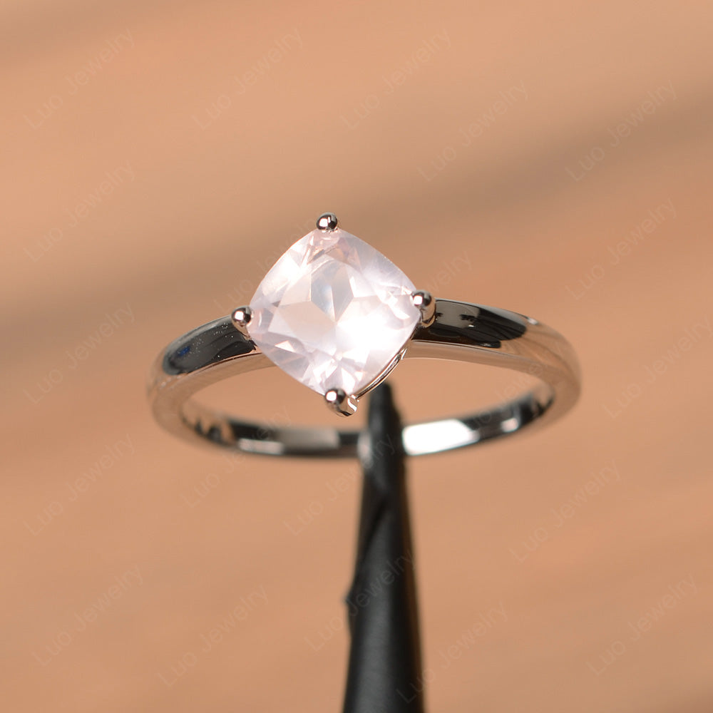 Kite Set Cushion Cut Rose Quartz Solitaire Ring - LUO Jewelry